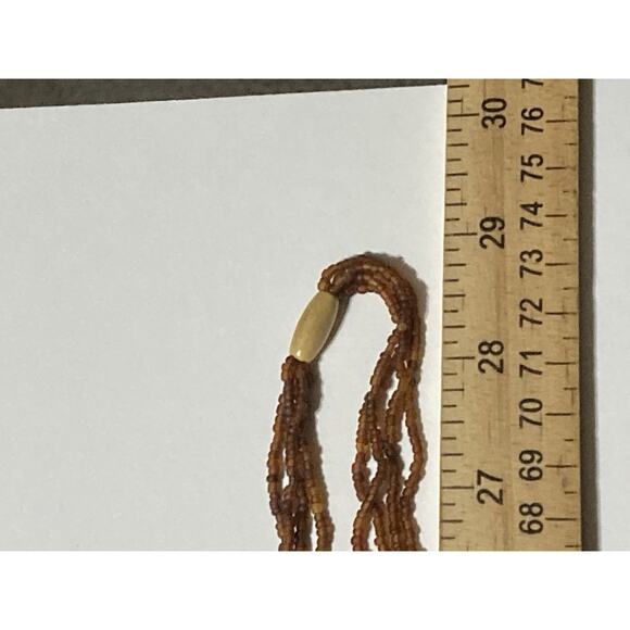 Brown Seed Bead Multistrand Necklace 24”long Boho Bohemian Neutral - Picture 4 of 4